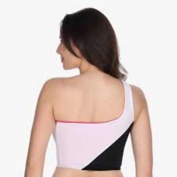 Nike Swim Reversible Asymmetrical Crop Tank Pink Other Side Black/White Large - Picture 3 of 6